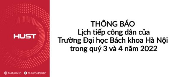 Thông báo: Lịch tiếp công dân của Trường ĐHBK Hà Nội trong  quý 3 và 4 năm 2022