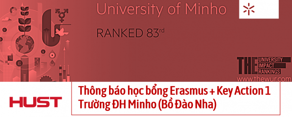 Thông báo học bổng Erasmus + Key Action 1  Trường ĐH Minho (Bồ Đào Nha)