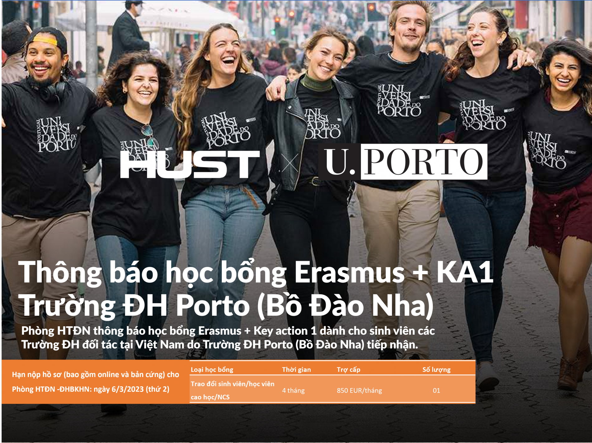Thông báo học bổng Erasmus + Key Action 1 Trường ĐH Porto (B?Đào Nha)